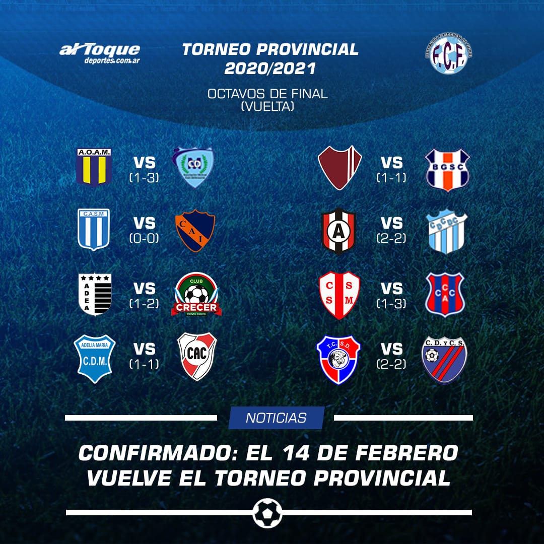 Vuelve el Torneo Provincial. Desde octavos de final y el próximo 14 de febrero 2021.