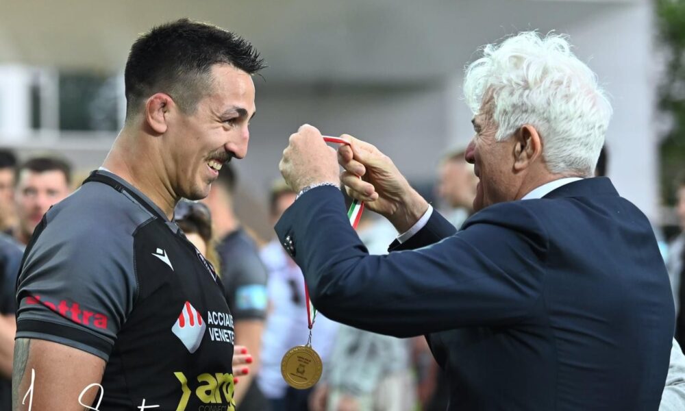 Diego Galetto, campeón de la Coppa Italia de rugby con el Petrarca Padova.