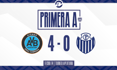 Ateneo Vecinos superó 4-0 a Atlético Sampacho en uno de los duelos enmarcados en la decimocuarta jornada del Torneo Apertura de Primera A. Santamaría, Riberi, Pérez y Brian Agüero, los goles.