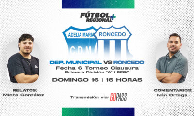 Fútbol Regional Plus llega a Adelia María para transmitir el duelo entre Deportivo Municipal y Roncedo.